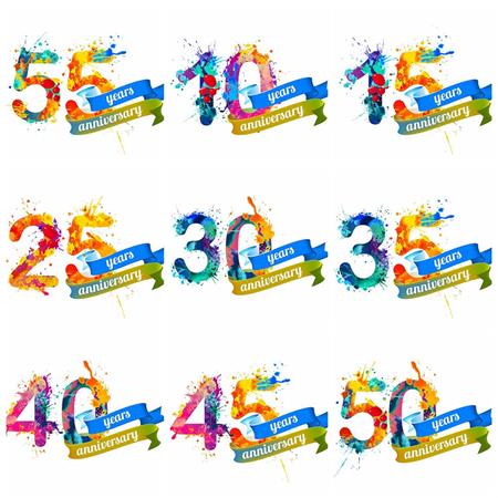 彩色水彩喷墨周年庆倒计时数字第一素材网矢量插图精选