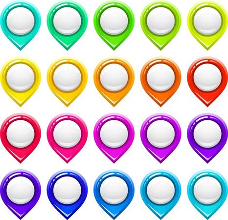 5种不同颜色地图GPS定位图标素材