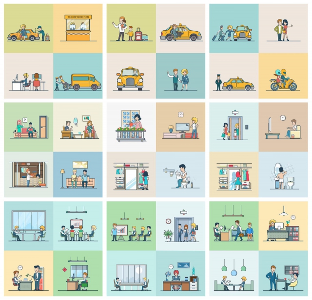 14款扁平化公司企业商务卡通人物矢量UI插图