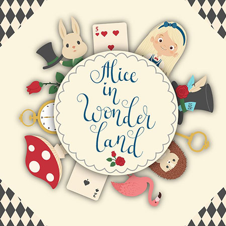 爱丽丝梦游仙境中可爱卡通人物动物及摆件第一素材网矢量插图精选