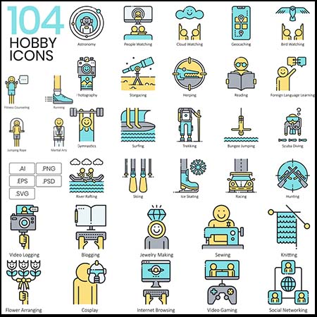 104个生活爱好设计第一素材网矢量图标精选