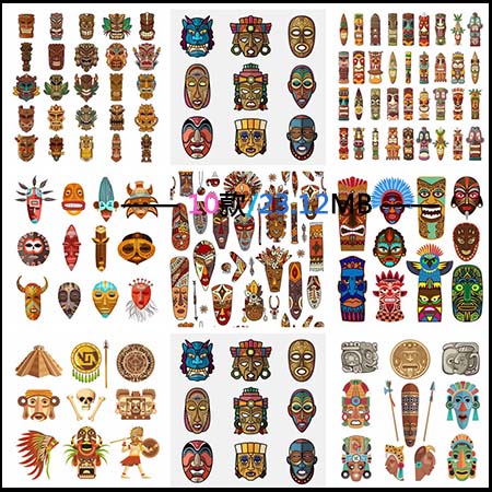 印度风格脸谱和图腾等第一素材网矢量插图精选