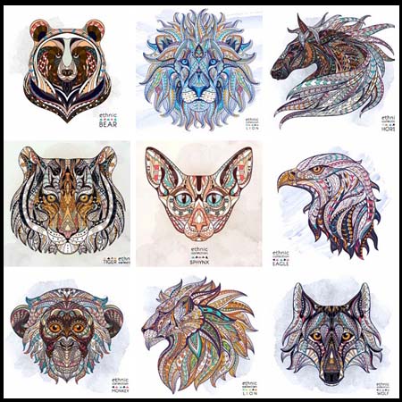 特色风格着色动物头像素材