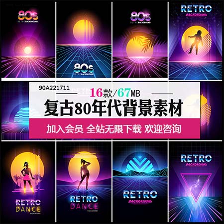 复古蒸汽80年代时尚科技海报背景模板