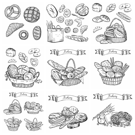 手绘线条面包谷物剪贴画素材