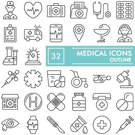 医院医疗用品关爱健康线性图标