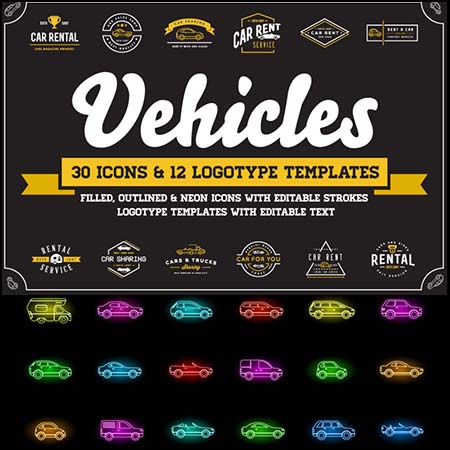 线性霓虹色小汽车第一素材网矢量图标精选