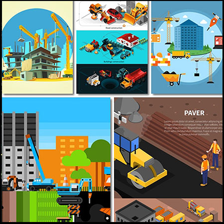 8款工地施工建筑2.5D等距第一素材网矢量素材精选