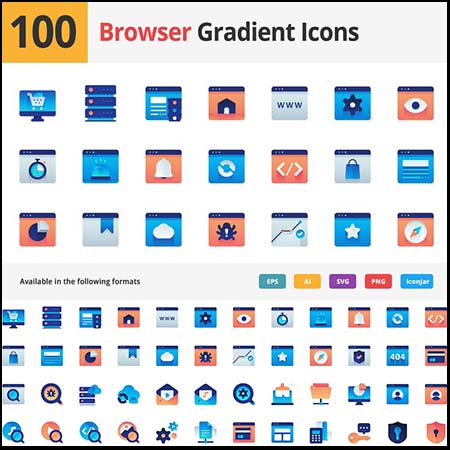 100个浏览器网页互联网渐变图标