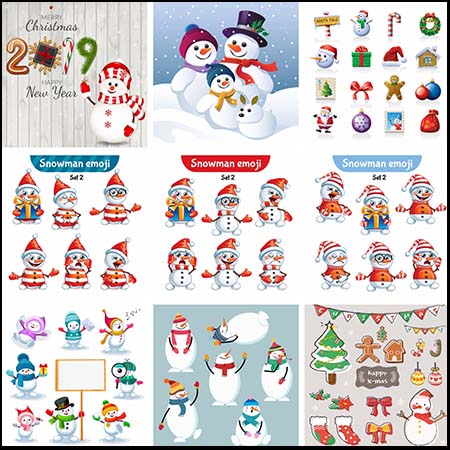 可爱卡通雪人和雪人图标第一素材网矢量背景精选