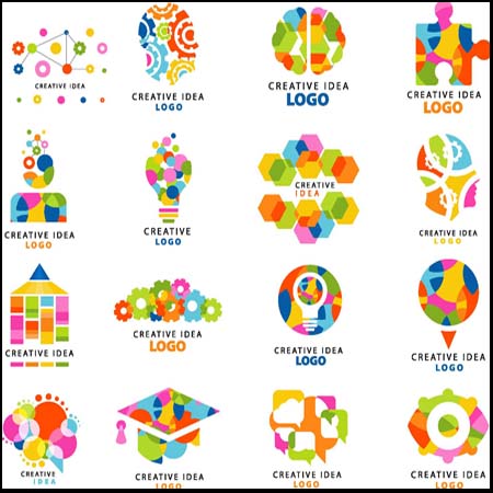 七彩板块和灯泡图标LOGO素材