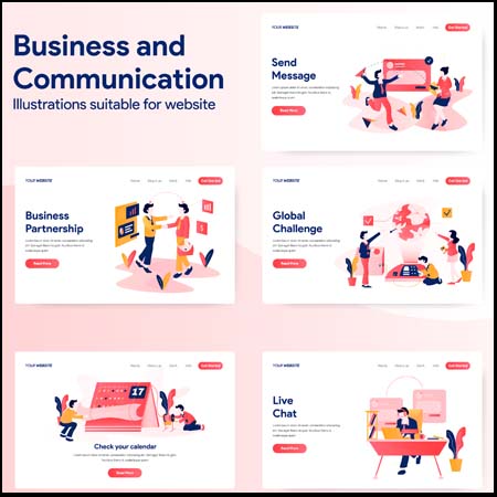 红色企业职员办公2.5D等距插图