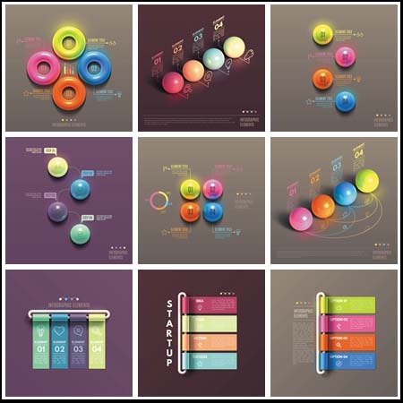 霓虹立体渐变圆球和便签信息图表插图