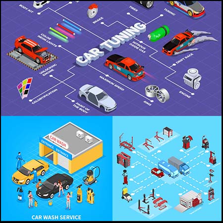 汽修厂汽车保养2.5D等距洗车插图