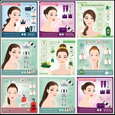 面霜化妆品卡通人物信息图表第一素材网矢量素材精选