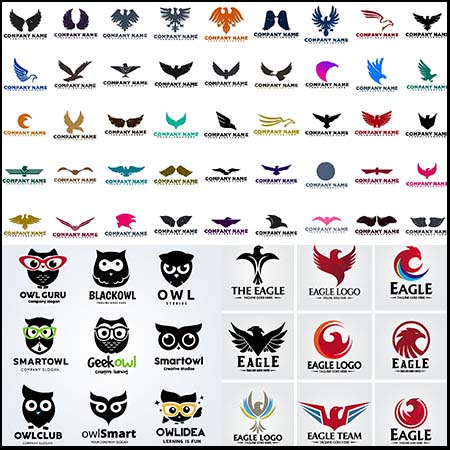 老鹰和猫头鹰动物图标的LOGO素材
