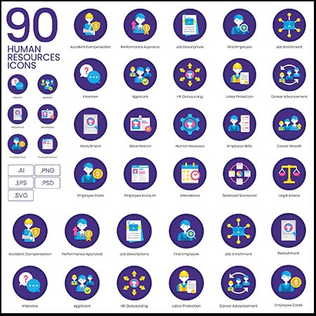 90个招聘人力资源第一素材网矢量图标精选