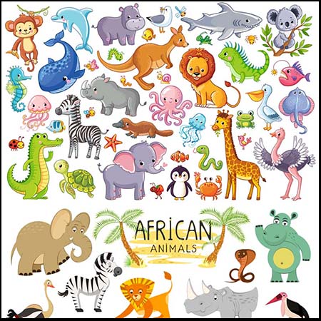 森林可爱卡通野生动物和南极北极动物第一素材网矢量素材精选