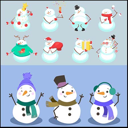 可爱卡通戴帽子的雪人矢量插画