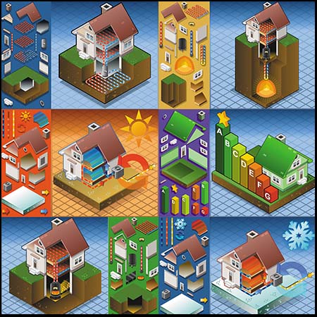 2.5D等距别墅建筑地热解剖图