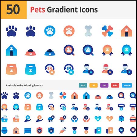 50个宠物和动物渐变第一素材网矢量图标精选