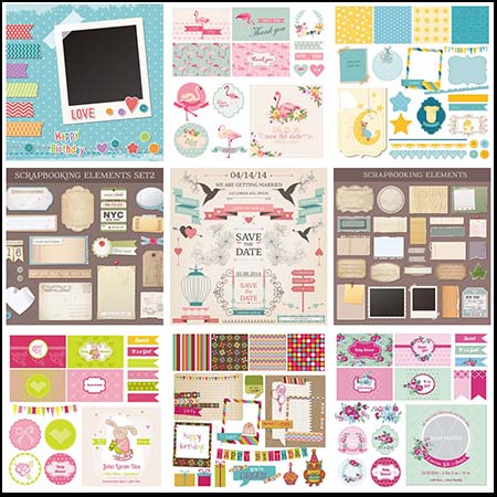 可爱儿童卡通剪贴簿复古贴签插画元素