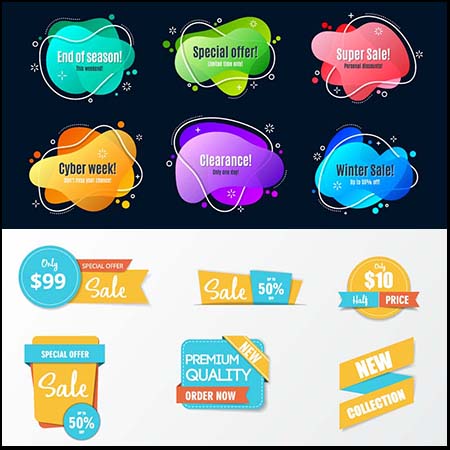 4套不同风格商场电商打折标签标志