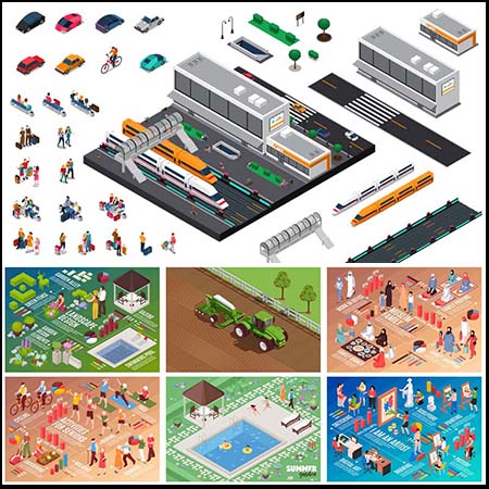 2.5D人物 动物小狗 金融 IT 等距矢量等距插图