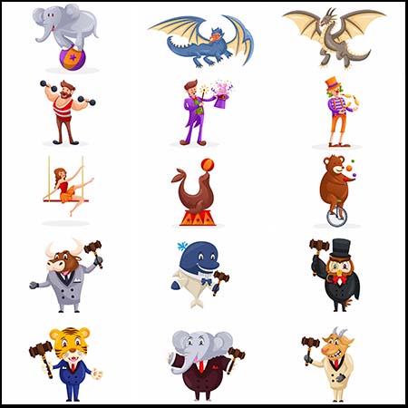 马戏团表演的动物和人素材