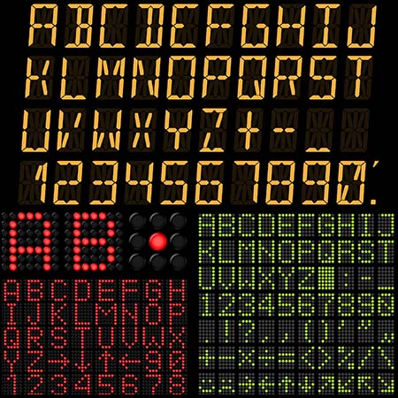 LED灯效果英文字母和数字符号第一素材网矢量素材精选
