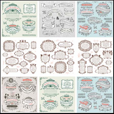 复古花纹横幅图标素材