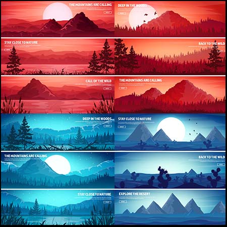 8款野外日出日落自然景观旅游矢量横幅