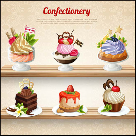 6套可口的水果巧克力蛋糕和果酱第一素材网矢量素材精选