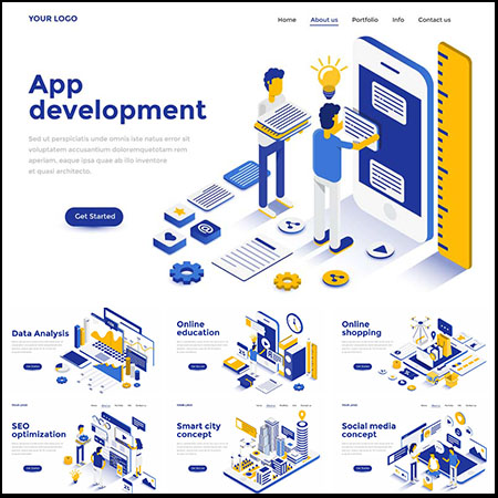 时尚简约2.5D等轴等距概念banner登陆页