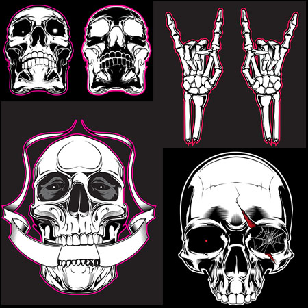 恐怖的人物骷髅和手骨插图