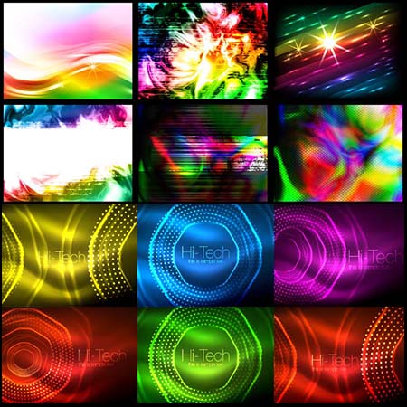 4套高科技炫彩波纹渐变背景素材