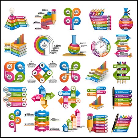 铅笔风向标矢量信息图表插图