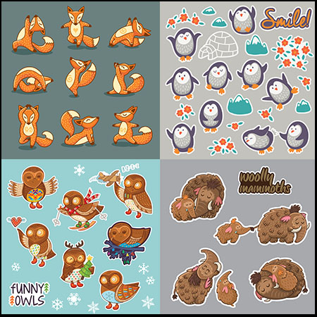 可爱卡通狐狸 狮子 小鹿 鲸鱼 企鹅 熊猫等和十二生肖插图