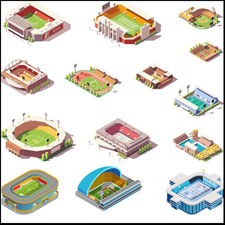 30款体育场所2.5D足球场 篮球场等距插图
