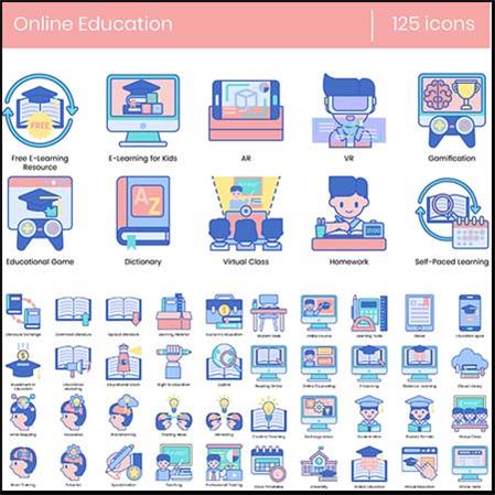 100个在线教育学习第一素材网矢量图标精选