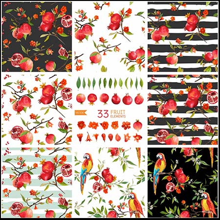 手绘水彩石榴背景第一素材网矢量元素精选