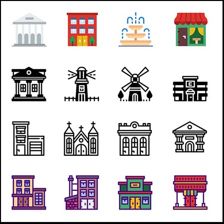 160个扁平化建筑物第一素材网矢量图标精选