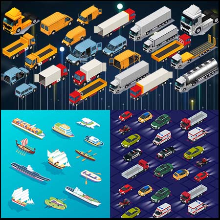 货车卡车汽车游轮等2.5D运输工具