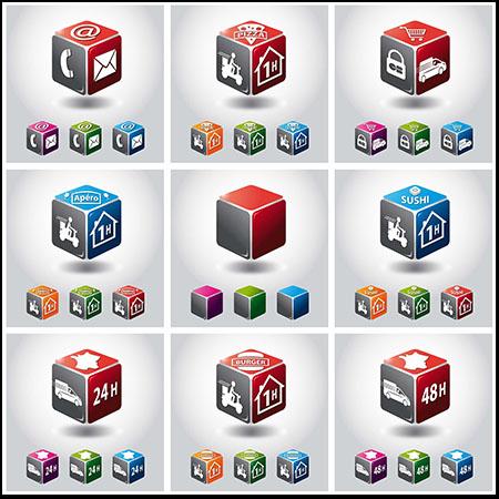 3D正方体24小时营业企业图标标志