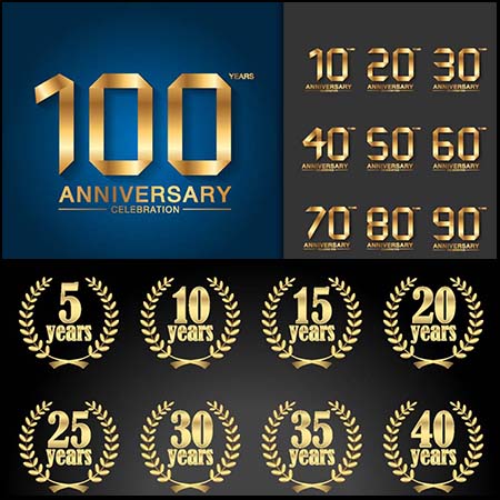 5套金色周年庆第一素材网矢量图标精选