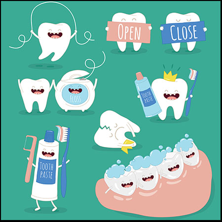 可爱卡通牙齿清洁牙膏刷牙素材