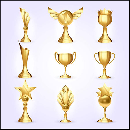33个不同类型的奖杯素材