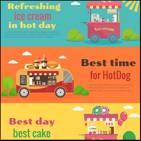 快餐配送海报和卡通插图横幅素材