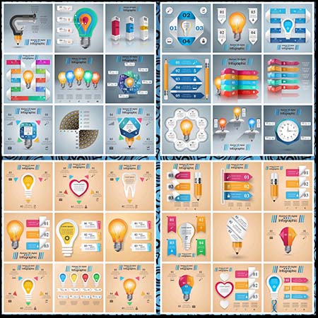 71款灯泡闹钟牙齿标签铅笔插图信息图表素材