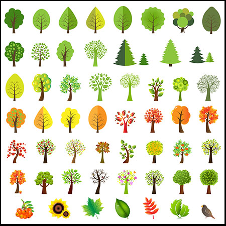 5套绿色小树和环保回收小草花边素材